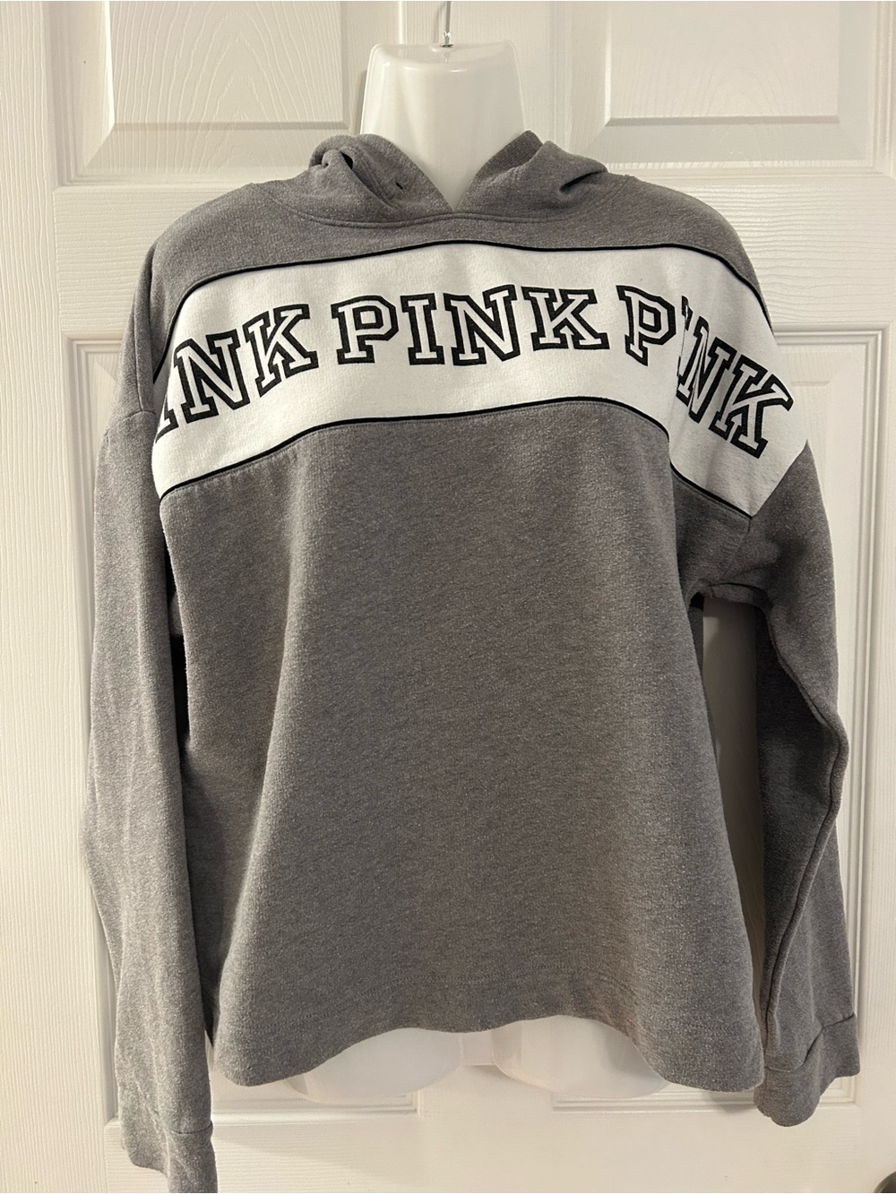 Victoria's Secret PINK Gray and White Hooded Pullover